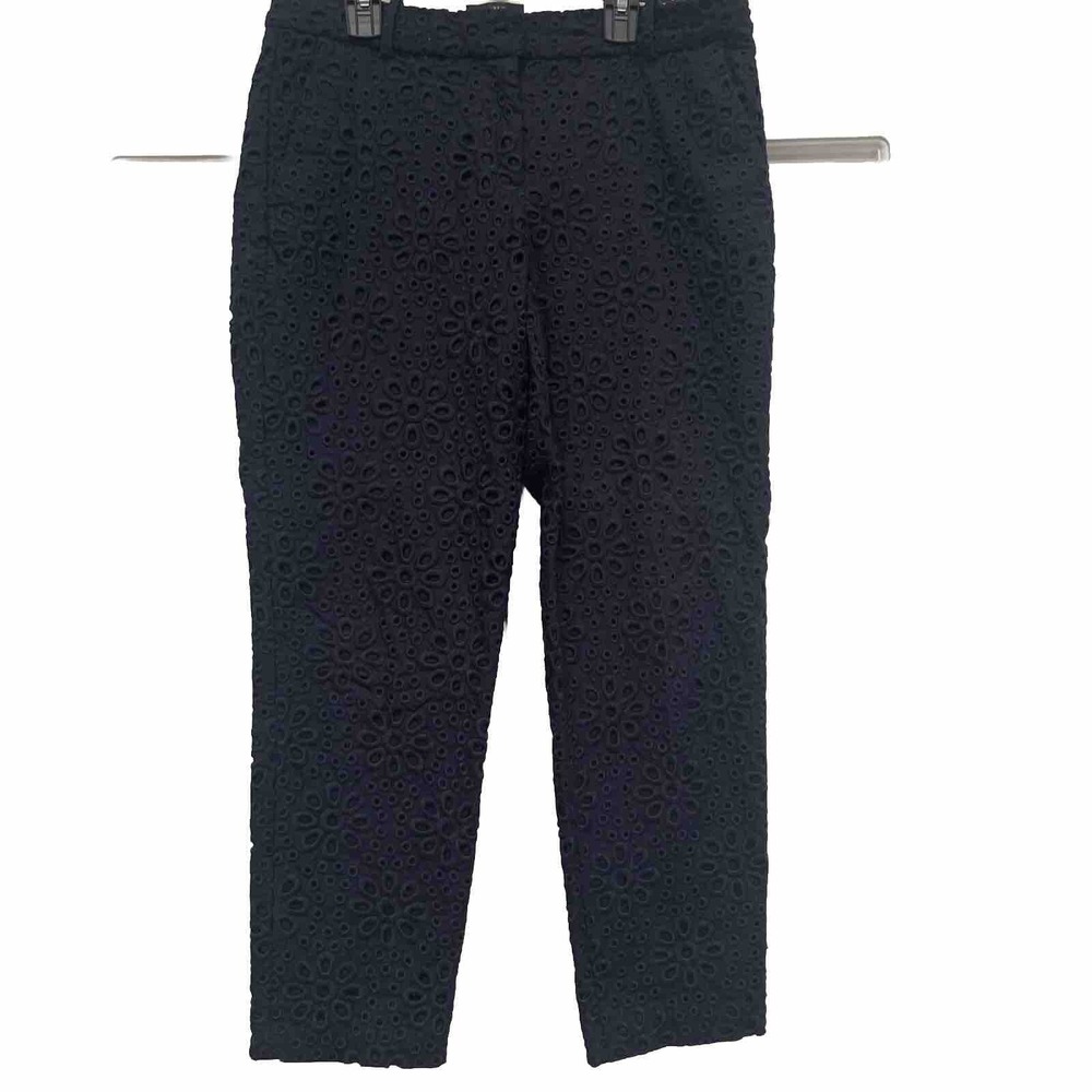 J. Crew Women's Cafe Capri Pants Size 4 Pinwheel Eyelet Embroidered Navy‎ Blue